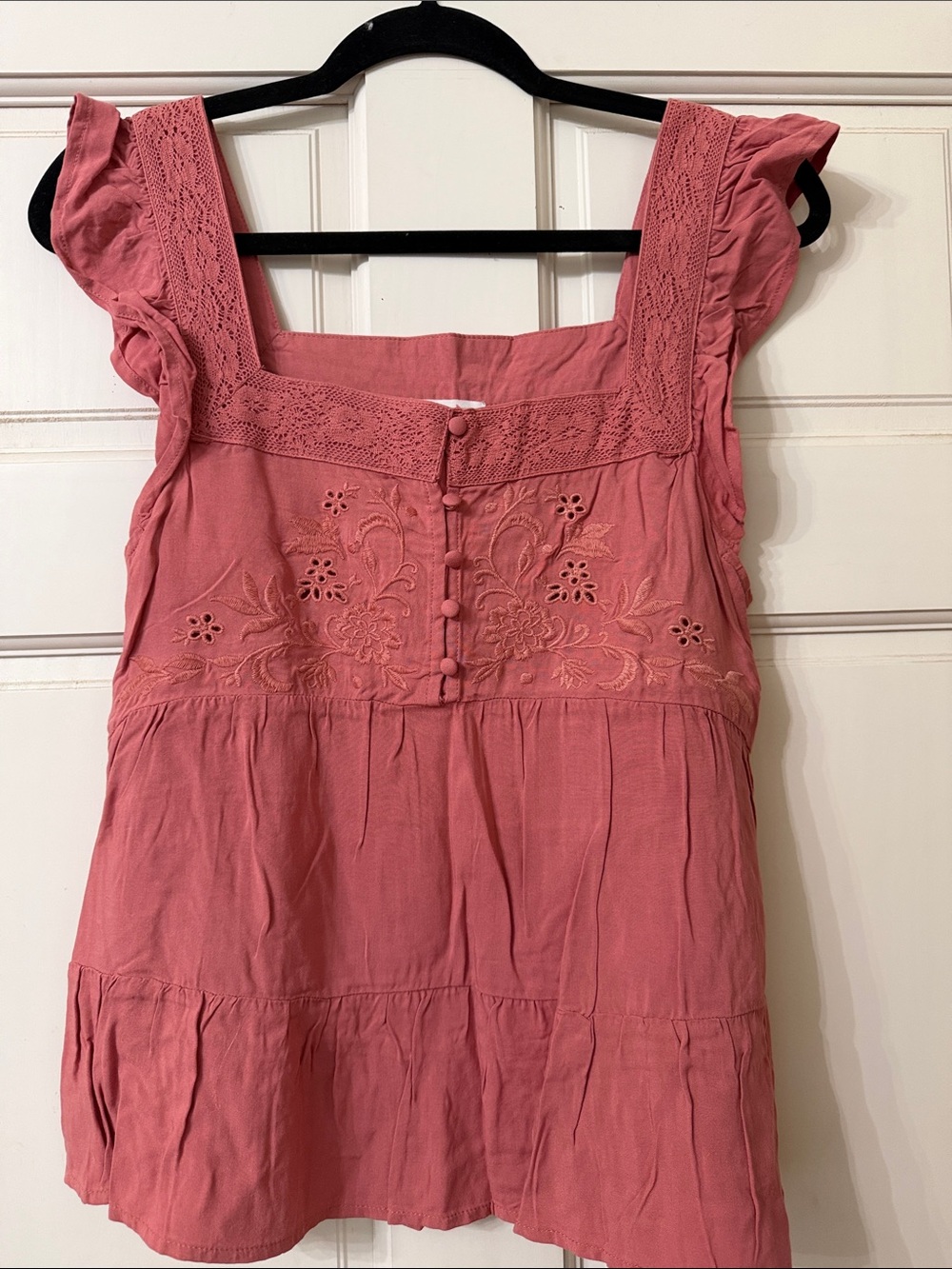 Eyeshadow Rose-Pink Embroidered Square-Neck Tank